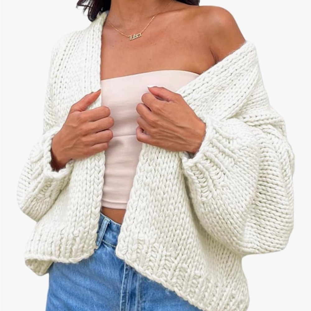 Amazon White Crochet Chunky Oversized Cardigan Sweater. Size S